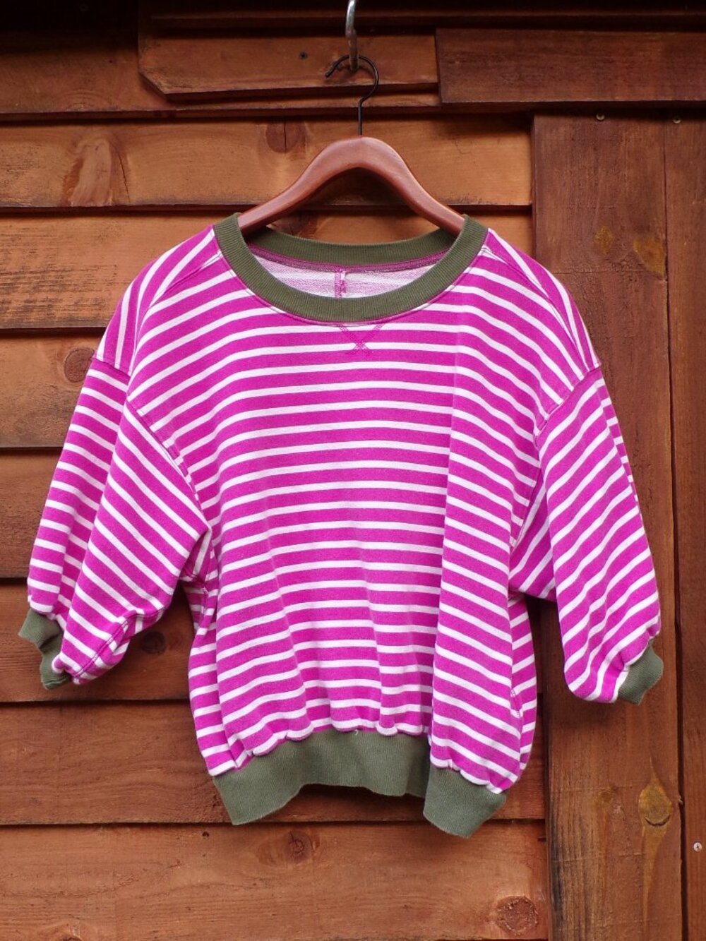 Anthropologie Pilcro Women's S Crop Top Crewneck Pink White Short Sleeve